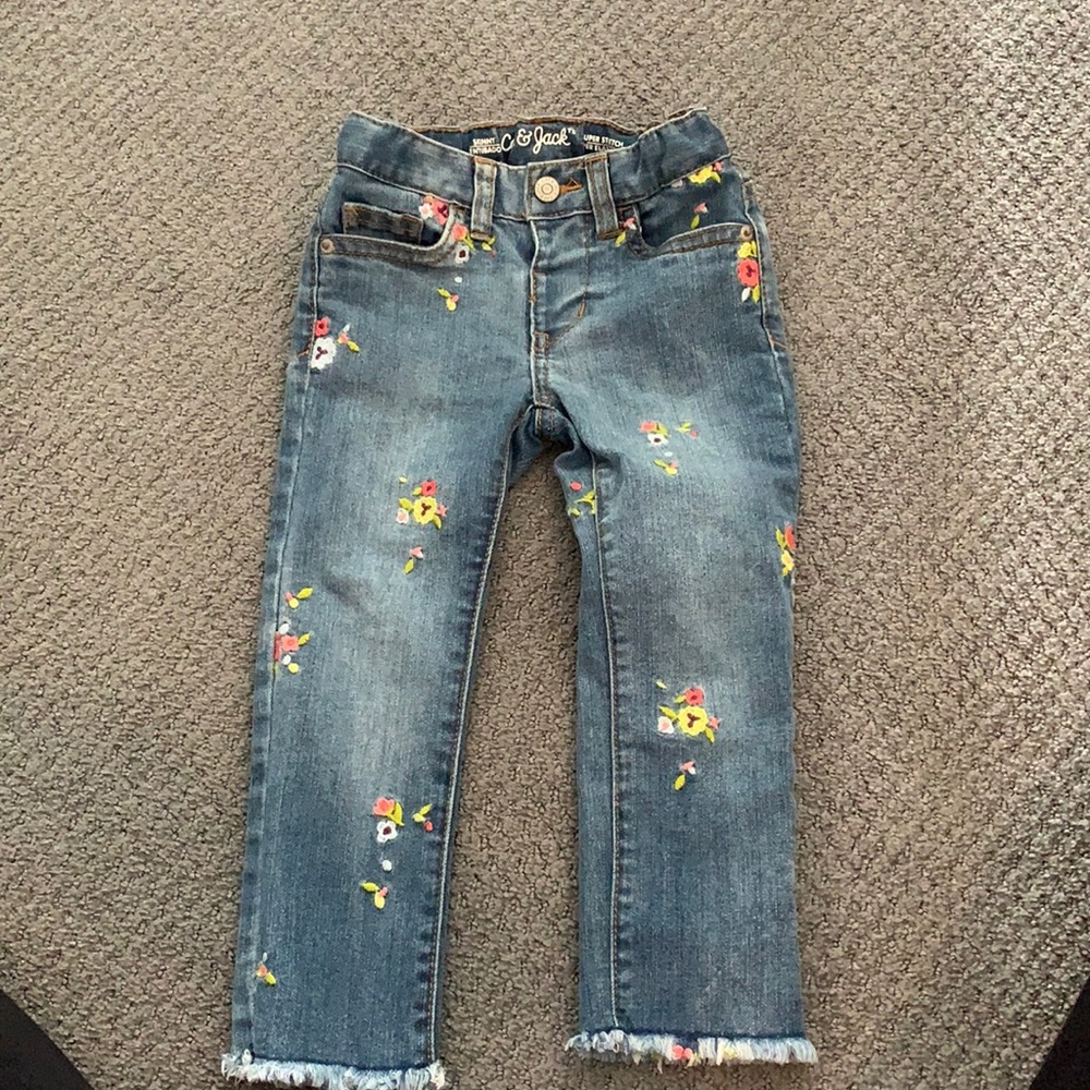 Toddler Girls Daisy Floral Embroidered Skinny Jean